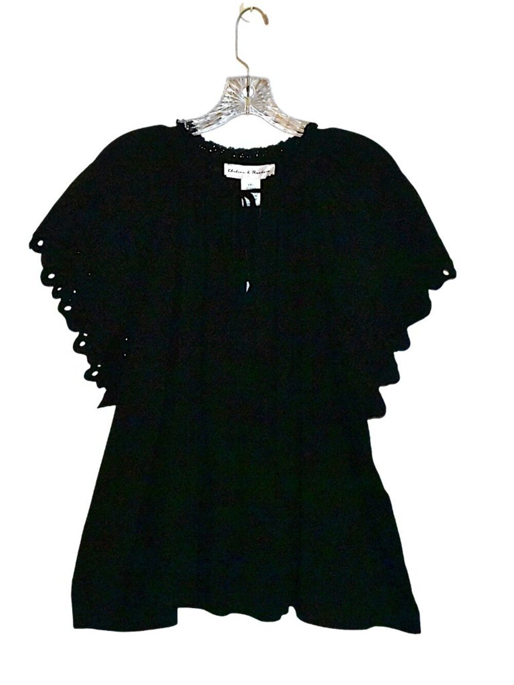 Chelsea & Theodore Eyelet Embroidery Pullover Blouse Top Black Size XXL